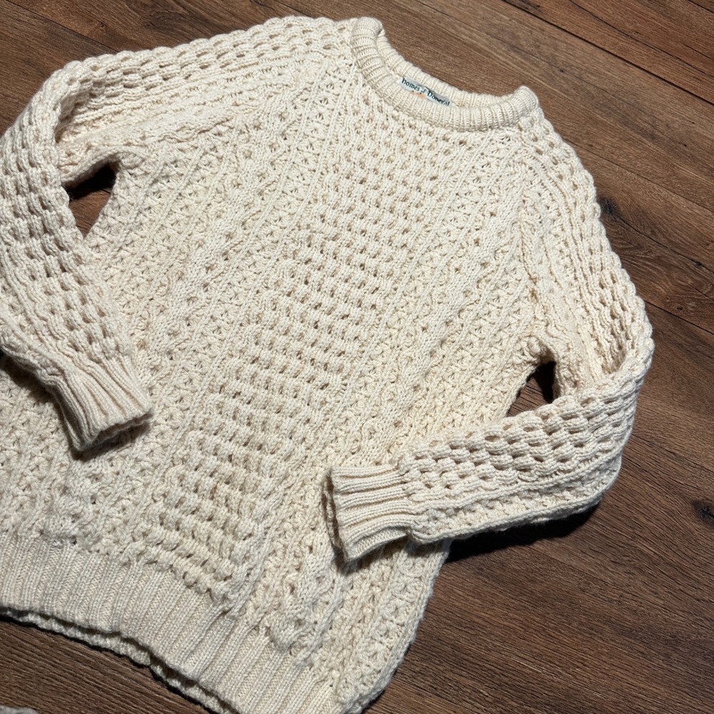 Vintage Homes of Donegal Cream Pure Wool Aran Knit Sweater Women Medium